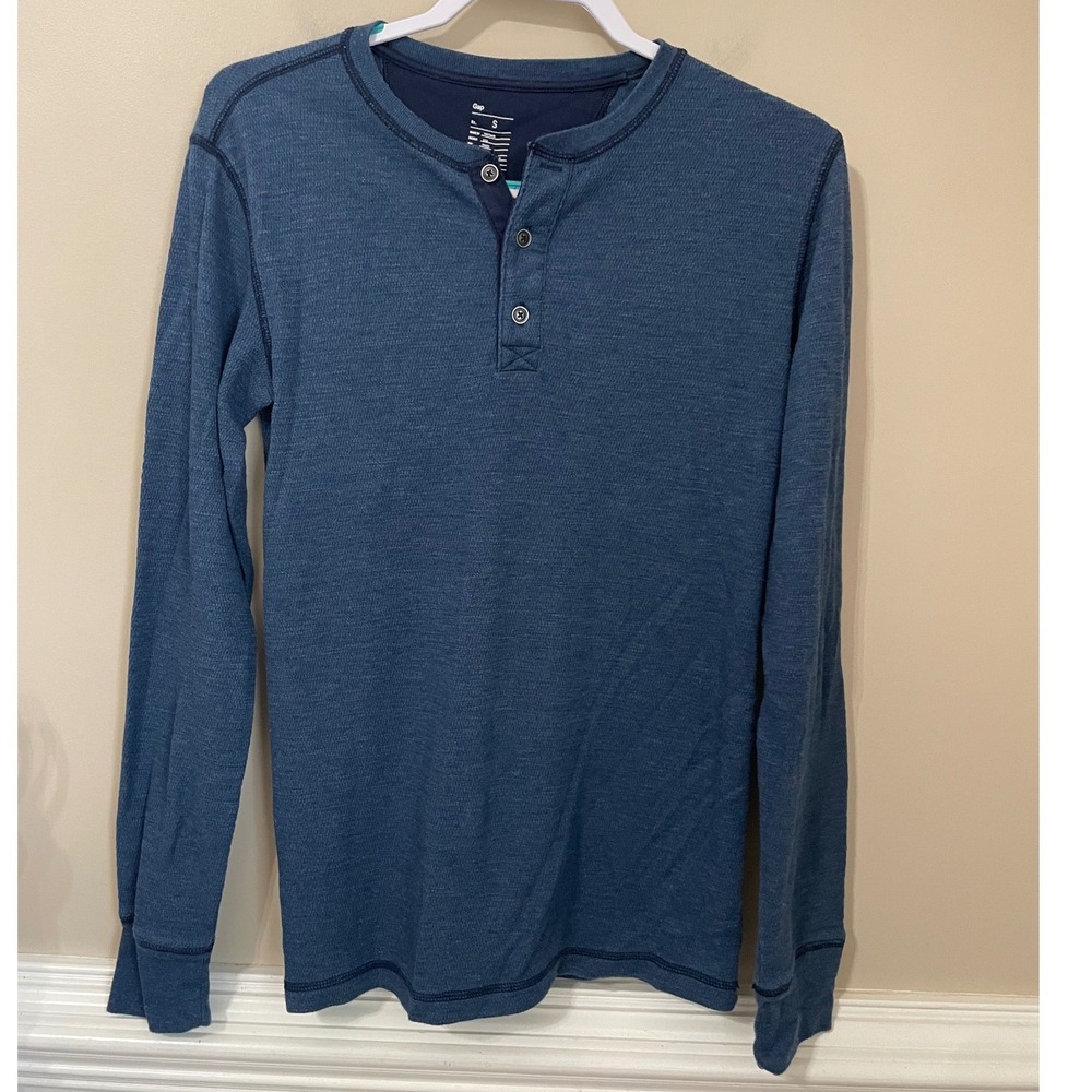 Gap Mens Y2K Blue Waffle Knit Long Sleeve Henley Shirt Size S